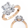 Rose Gold Radiant Cut Diamond Ring with Round Side Stones and Pavé Shoulders