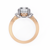 Rose Gold Radiant Cut Diamond Ring with Round Side Stones and Pavé Shoulders