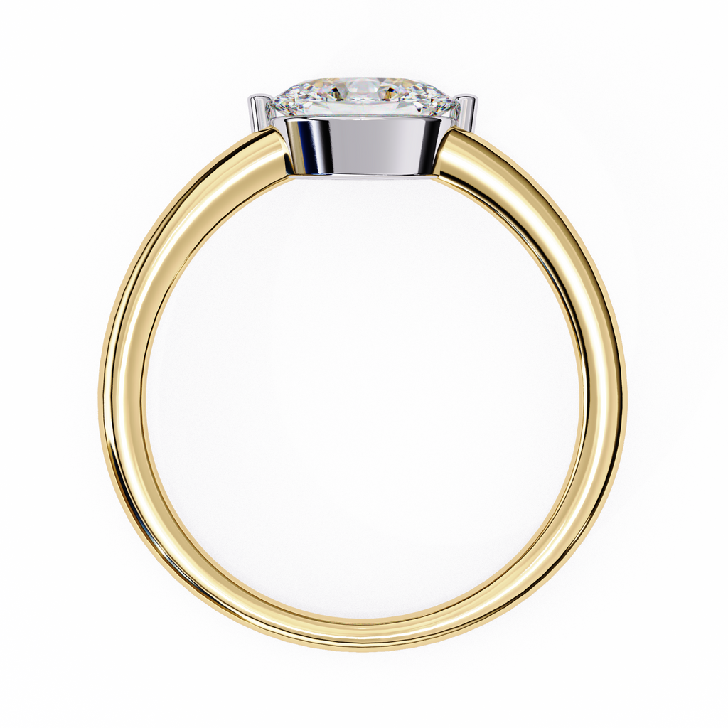 Yellow Gold Round Cut Diamond Solitaire Ring with East-West Two-Tone Setting