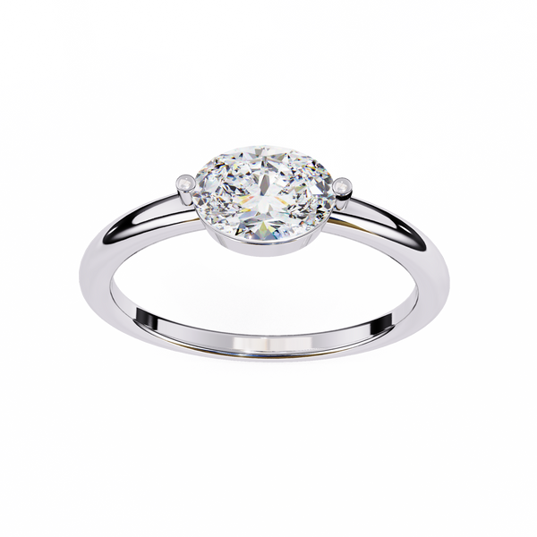 White Gold Round Cut Diamond Solitaire Ring with East-West Two-Prong Setting