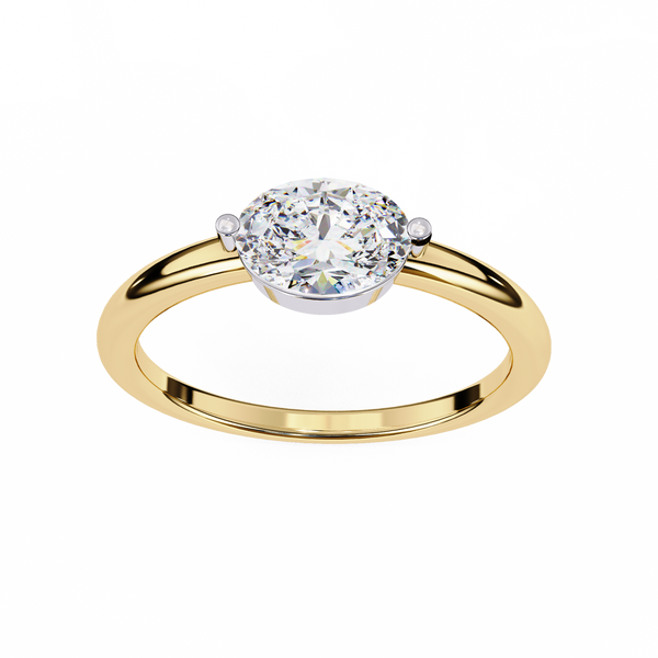 Yellow Gold Round Cut Diamond Solitaire Ring with East-West Two-Tone Setting