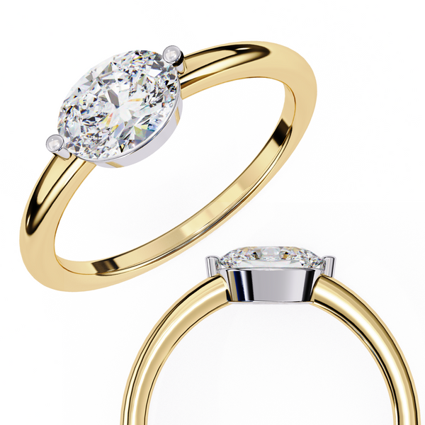 Yellow Gold Round Cut Diamond Solitaire Ring with East-West Two-Tone Setting