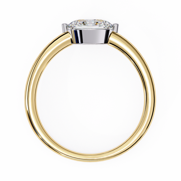 Yellow Gold Round Cut Diamond Solitaire Ring with East-West Two-Tone Setting