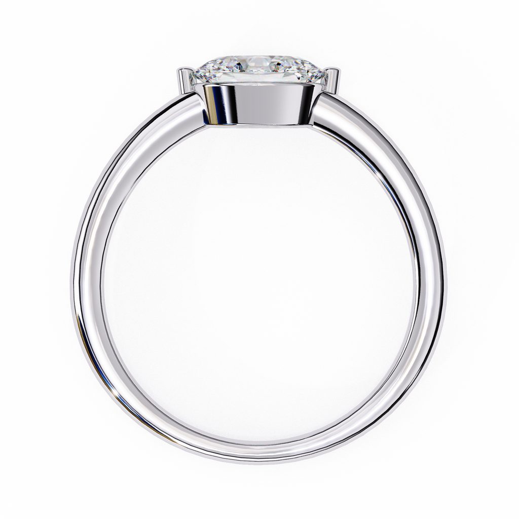 White Gold Round Cut Diamond Solitaire Ring with East-West Two-Prong Setting