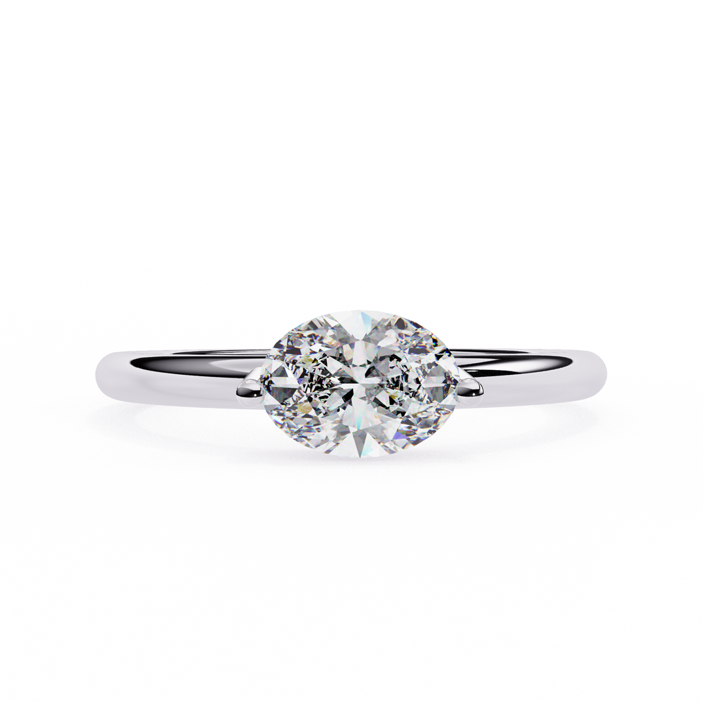 White Gold Round Cut Diamond Solitaire Ring with East-West Two-Prong Setting