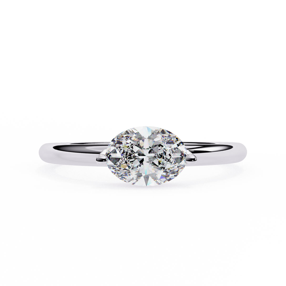 White Gold Round Cut Diamond Solitaire Ring with East-West Two-Prong Setting