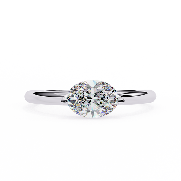 White Gold Round Cut Diamond Solitaire Ring with East-West Two-Prong Setting