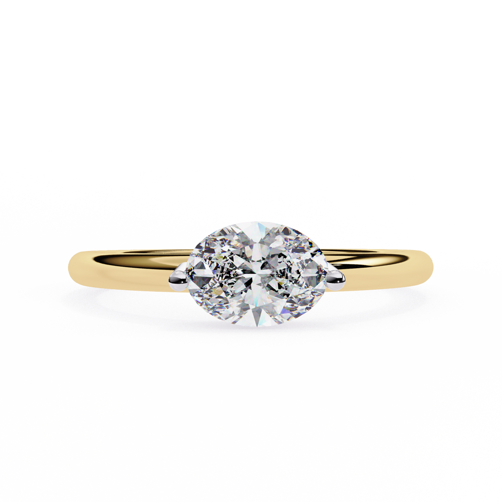 Yellow Gold Round Cut Diamond Solitaire Ring with East-West Two-Tone Setting