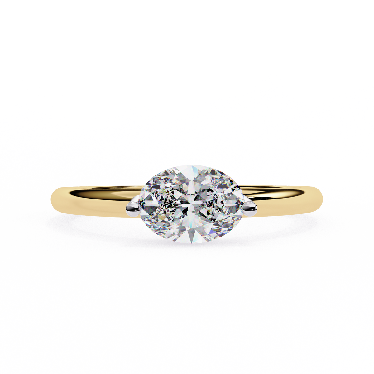 Yellow Gold Round Cut Diamond Solitaire Ring with East-West Two-Tone Setting
