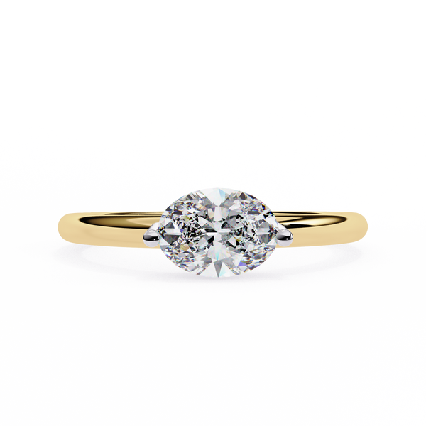 Yellow Gold Round Cut Diamond Solitaire Ring with East-West Two-Tone Setting