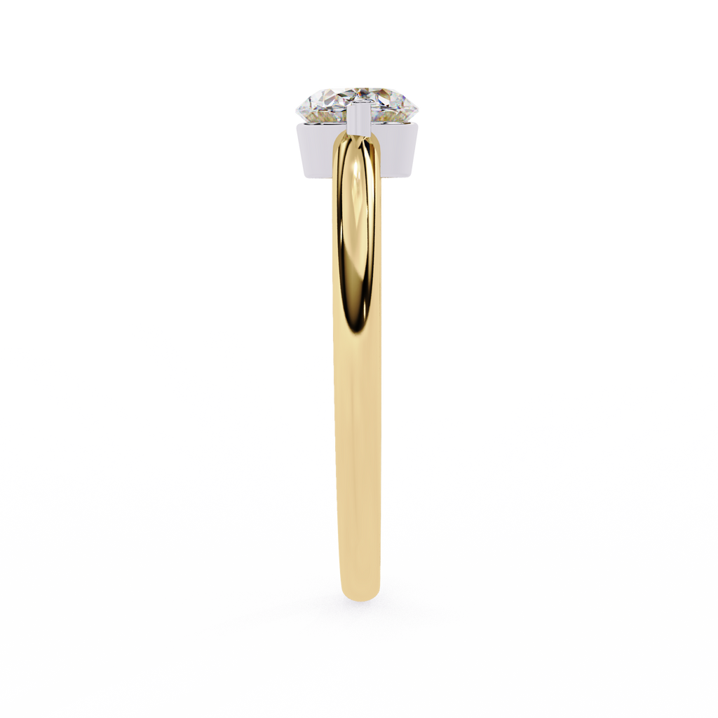 Yellow Gold Round Cut Diamond Solitaire Ring with East-West Two-Tone Setting
