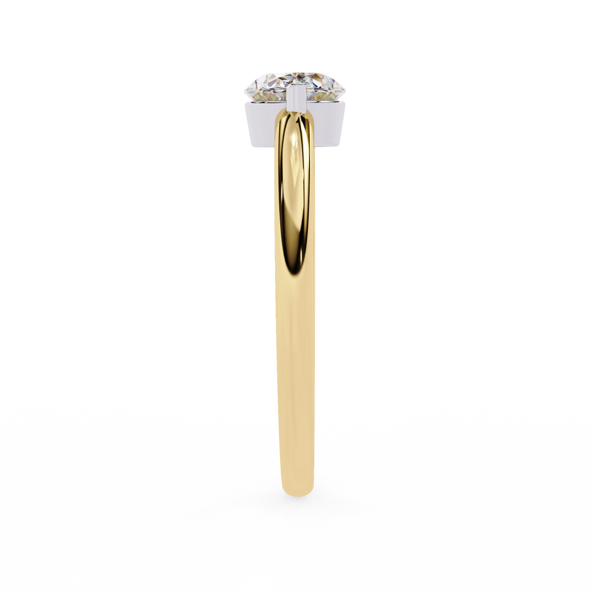 Yellow Gold Round Cut Diamond Solitaire Ring with East-West Two-Tone Setting