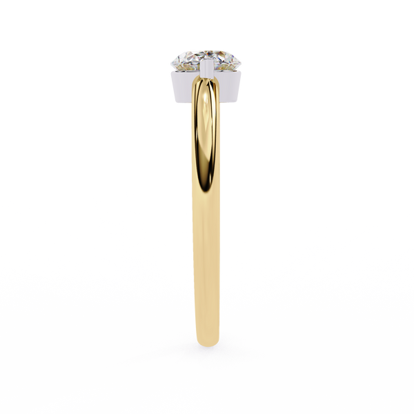 Yellow Gold Round Cut Diamond Solitaire Ring with East-West Two-Tone Setting
