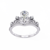 White Gold Pear Cut Diamond Vintage Crown Ring with Filigree Scrollwork