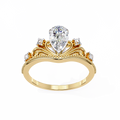 Yellow Gold Pear Cut Diamond Vintage Crown Ring with Filigree Scrollwork