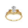 Yellow Gold Pear Cut Diamond Vintage Crown Ring with Filigree Scrollwork