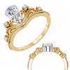 Yellow Gold Pear Cut Diamond Vintage Crown Ring with Filigree Scrollwork