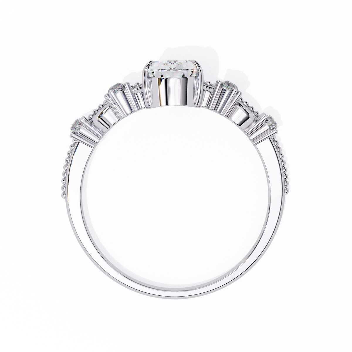 White Gold Pear Cut Diamond Vintage Crown Ring with Filigree Scrollwork