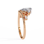 Rose Gold Pear Cut Diamond Crown Ring with Scrollwork and Beaded Band