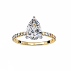 Yellow Gold Pear Cut Diamond Ring with Hidden Halo and Pavé Band
