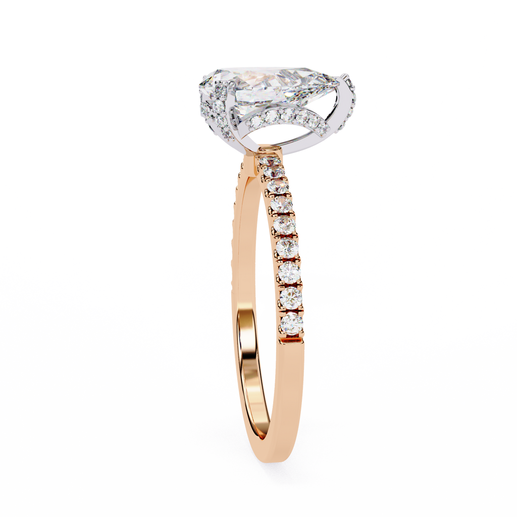 Rose Gold Pear Cut Diamond Ring with Pavé Band