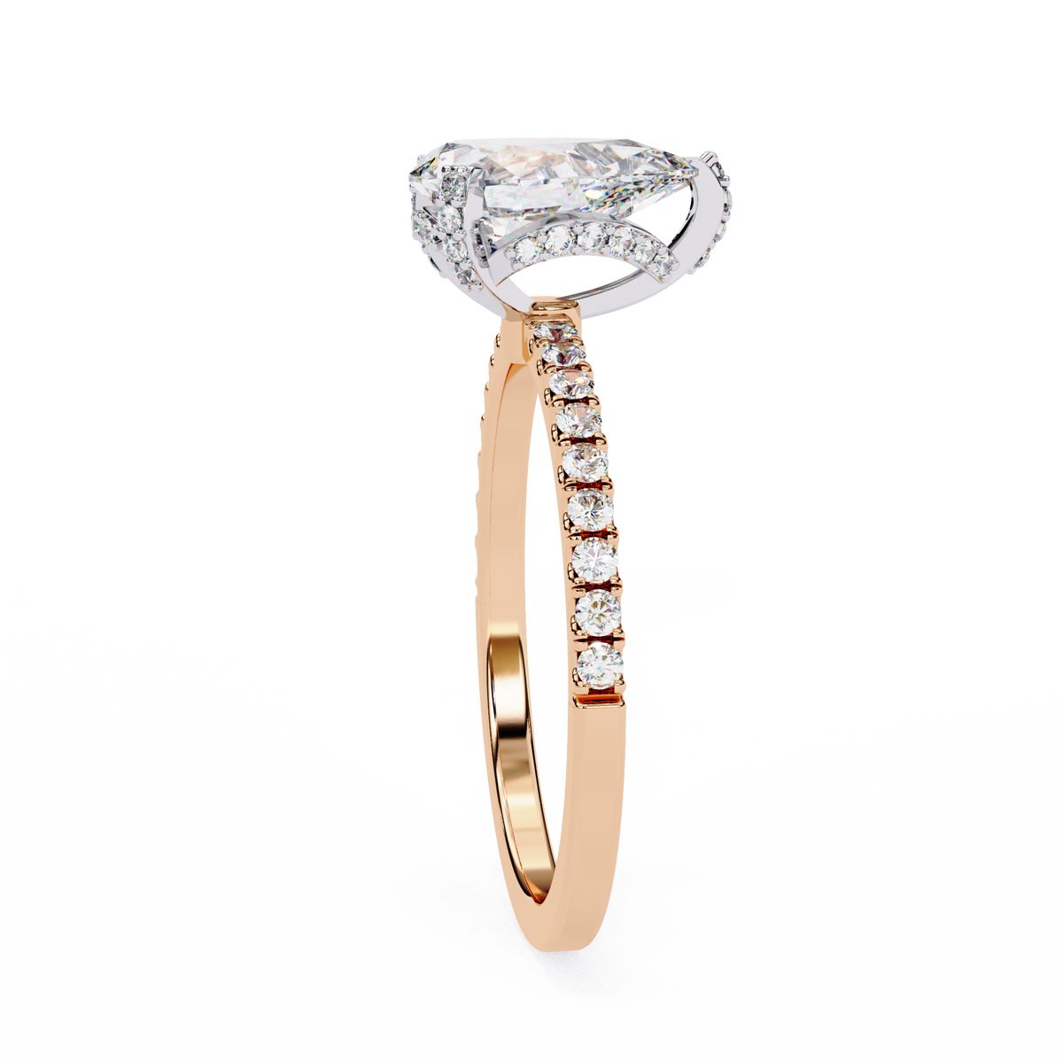 Rose Gold Pear Cut Diamond Ring with Pavé Band