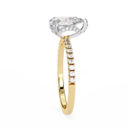 Yellow Gold Pear Cut Diamond Ring with Hidden Halo and Pavé Band