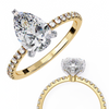 Yellow Gold Pear Cut Diamond Ring with Hidden Halo and Pavé Band