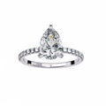 White Gold Pear Cut Diamond Ring with Hidden Halo and Pavé Shoulders