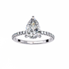 White Gold Pear Cut Diamond Ring with Hidden Halo and Pavé Shoulders