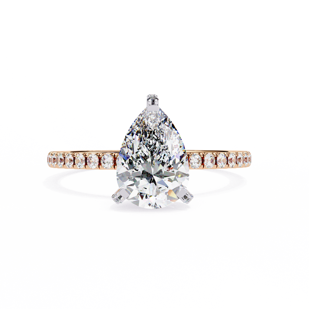 Rose Gold Pear Cut Diamond Ring with Pavé Band