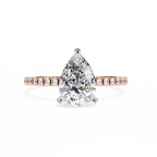 Rose Gold Pear Cut Diamond Ring with Pavé Band