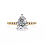 Yellow Gold Pear Cut Diamond Ring with Hidden Halo and Pavé Band