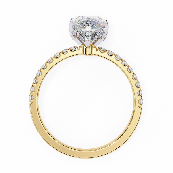 Yellow Gold Pear Cut Diamond Ring with Hidden Halo and Pavé Band