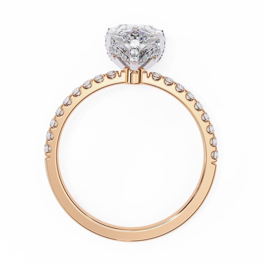 Rose Gold Pear Cut Diamond Ring with Pavé Band