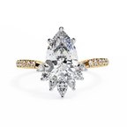 Yellow Gold Pear Cut Diamond Ring with Marquise Half-Crown and Pavé Band