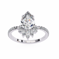 White Gold Pear Cut Diamond Ring with Marquise Half-Crown and Pavé Shoulders