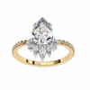 Yellow Gold Pear Cut Diamond Ring with Marquise Half-Crown and Pavé Band