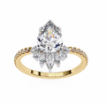 Yellow Gold Pear Cut Diamond Ring with Marquise Half-Crown and Pavé Band