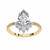 Yellow Gold Pear Cut Diamond Ring with Marquise Half-Crown and Pavé Band