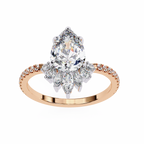 Rose Gold Pear Cut Diamond Ring with Marquise Crown and Pavé Band