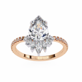 Rose Gold Pear Cut Diamond Ring with Marquise Crown and Pavé Band