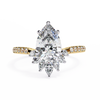 Yellow Gold Pear Cut Diamond Ring with Marquise Half-Crown and Pavé Band