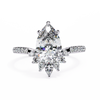 White Gold Pear Cut Diamond Ring with Marquise Half-Crown and Pavé Shoulders