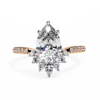 Rose Gold Pear Cut Diamond Ring with Marquise Crown and Pavé Band