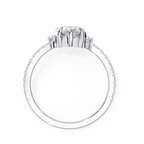White Gold Pear Cut Diamond Ring with Marquise Half-Crown and Pavé Shoulders