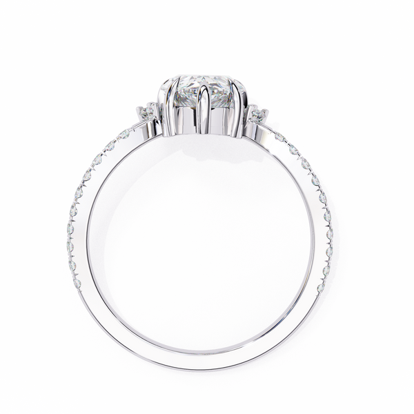 White Gold Pear Cut Diamond Ring with Marquise Half-Crown and Pavé Shoulders