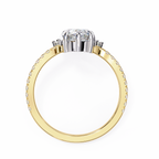 Yellow Gold Pear Cut Diamond Ring with Marquise Half-Crown and Pavé Band