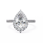 White Gold Pear Cut Diamond Halo Ring with Pavé Shoulders