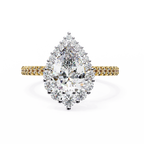 Yellow Gold Pear Cut Diamond Halo Ring with Pavé Band
